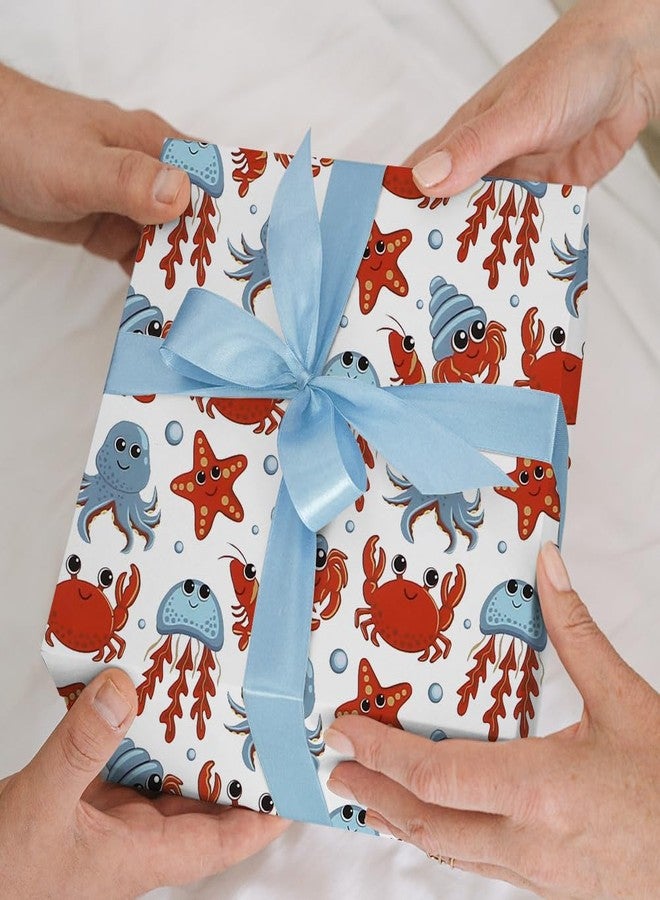 Geluode Ocean Wrapping Paper, Birthday Wrapping Paper for Boys Girls Kids, Crab Starfish Octopus Jellyfish, 4 large sheets 20x28 inches Per Sheet for Birthday Christmas Baby Shower Holidays - Image 5
